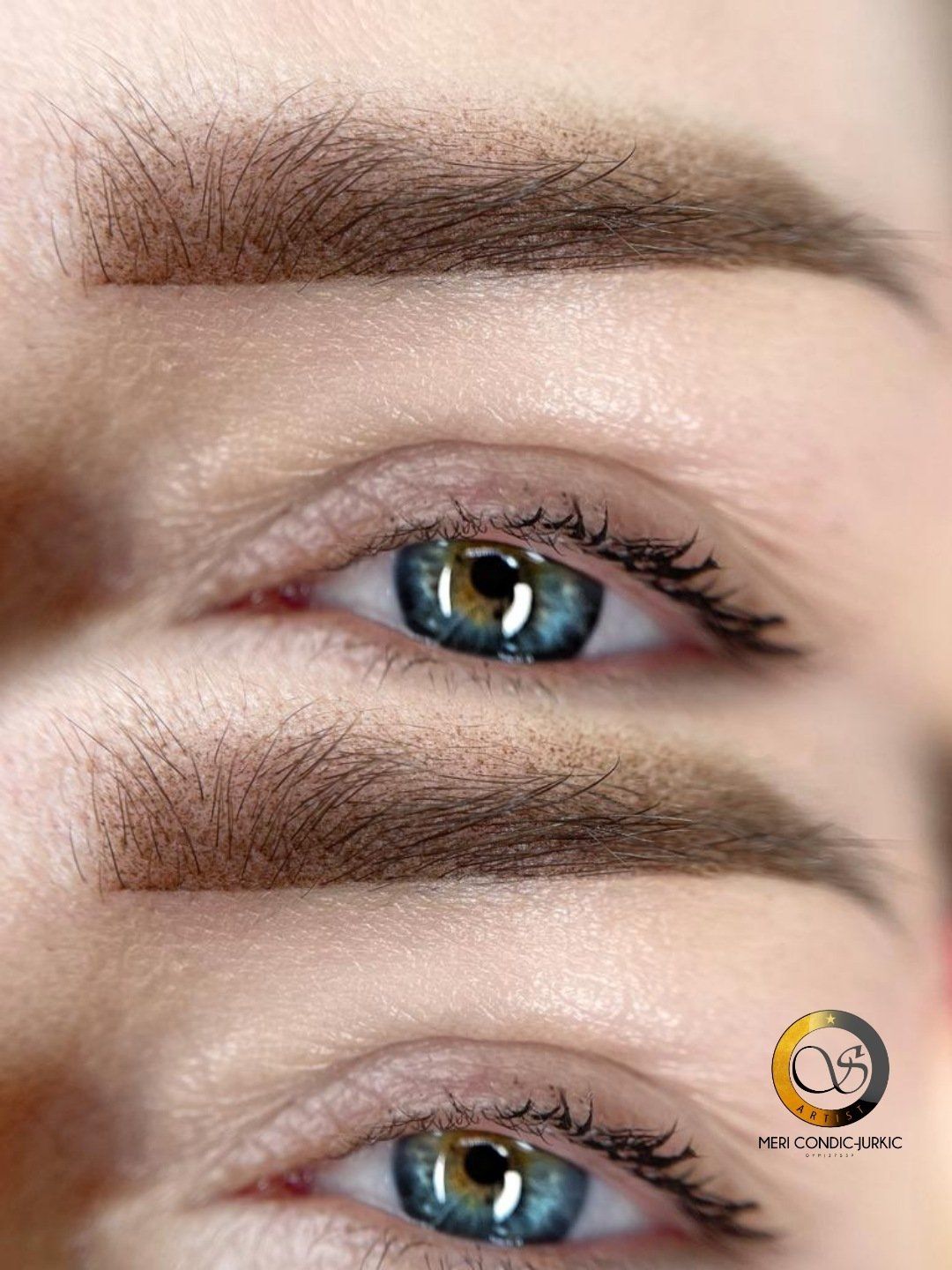 Eine Nahaufnahme der Augen einer geschminkten Frau.