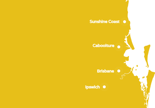 A map showing the sunshine coast , caboolture , brisbane and ipswich