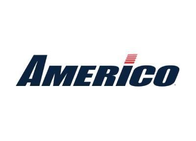 Americo logo in navy blue with a red stripe accent above the 