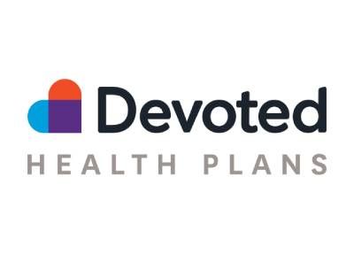 Logo of Devoted Health Plans, featuring a multi-colored heart icon and the company name.