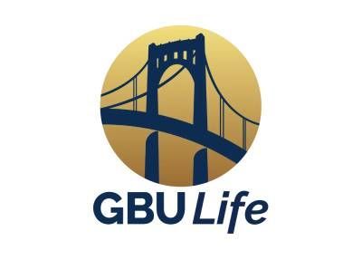 GBU Life logo: Blue bridge silhouette over gold circle, 
