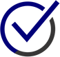 Blue check mark inside a dark blue and gray circle, indicating selection or approval.