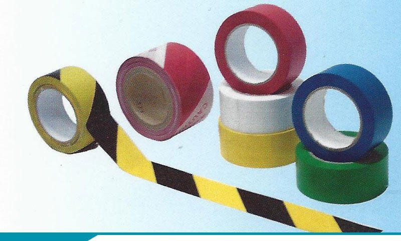 Yellow and black, green, blue, yellow, red, red and white floor marking tapes for safety and hazard warning applications