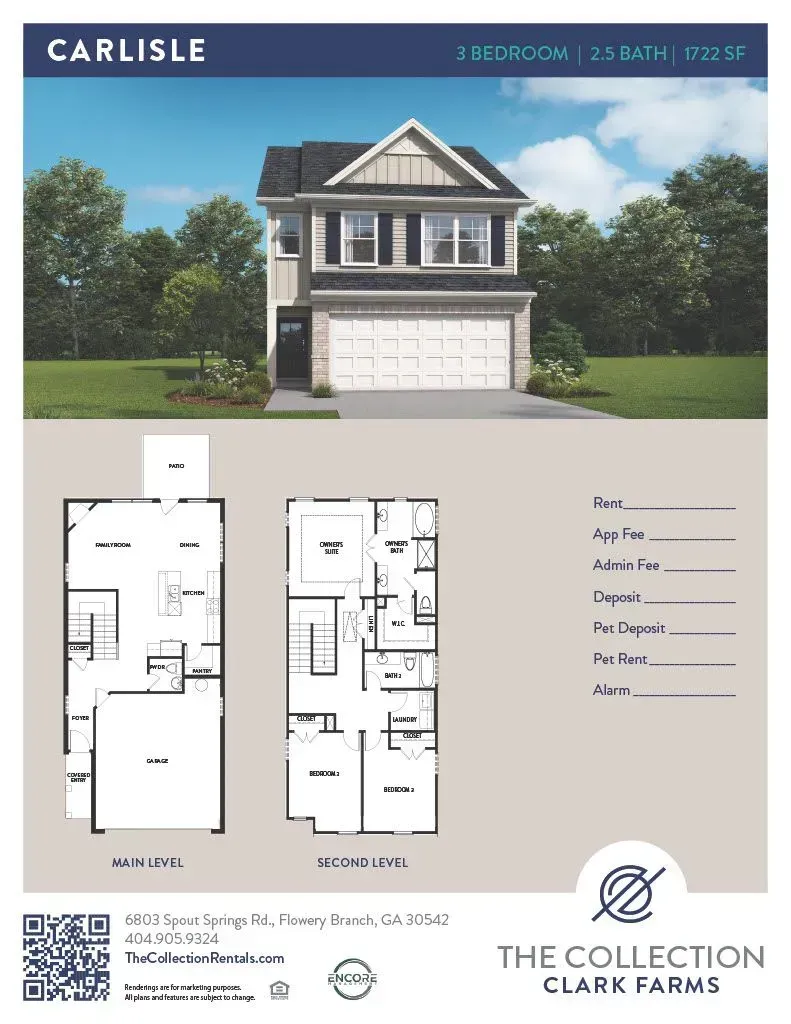 A floor plan of a house called carlisle by the collection clark farms