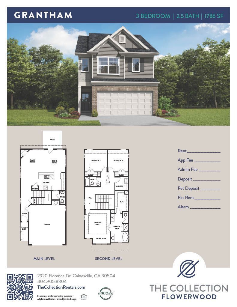 A floor plan of a house with a lot of trees in the background.