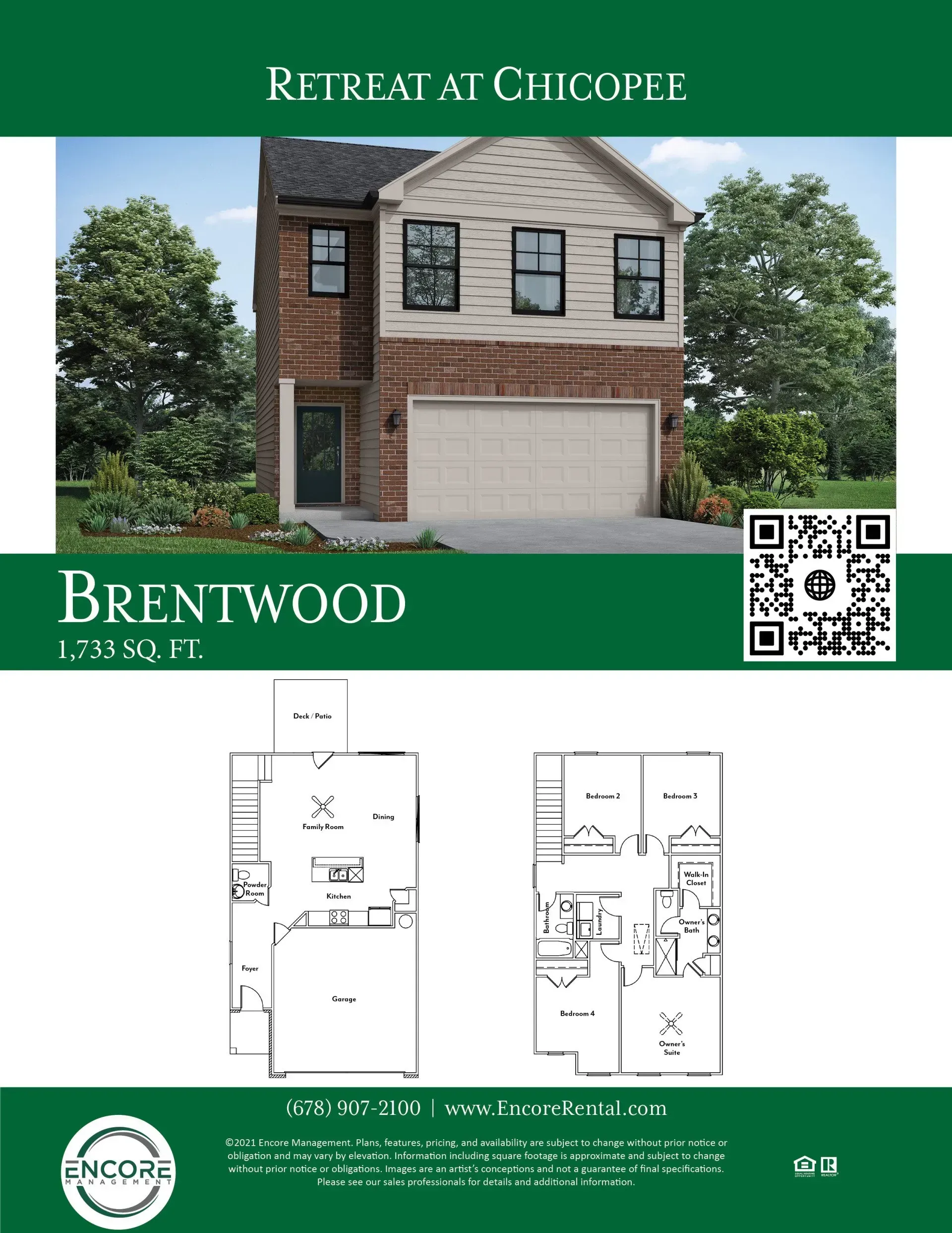 A brochure for a house with a floor plan and a qr code.