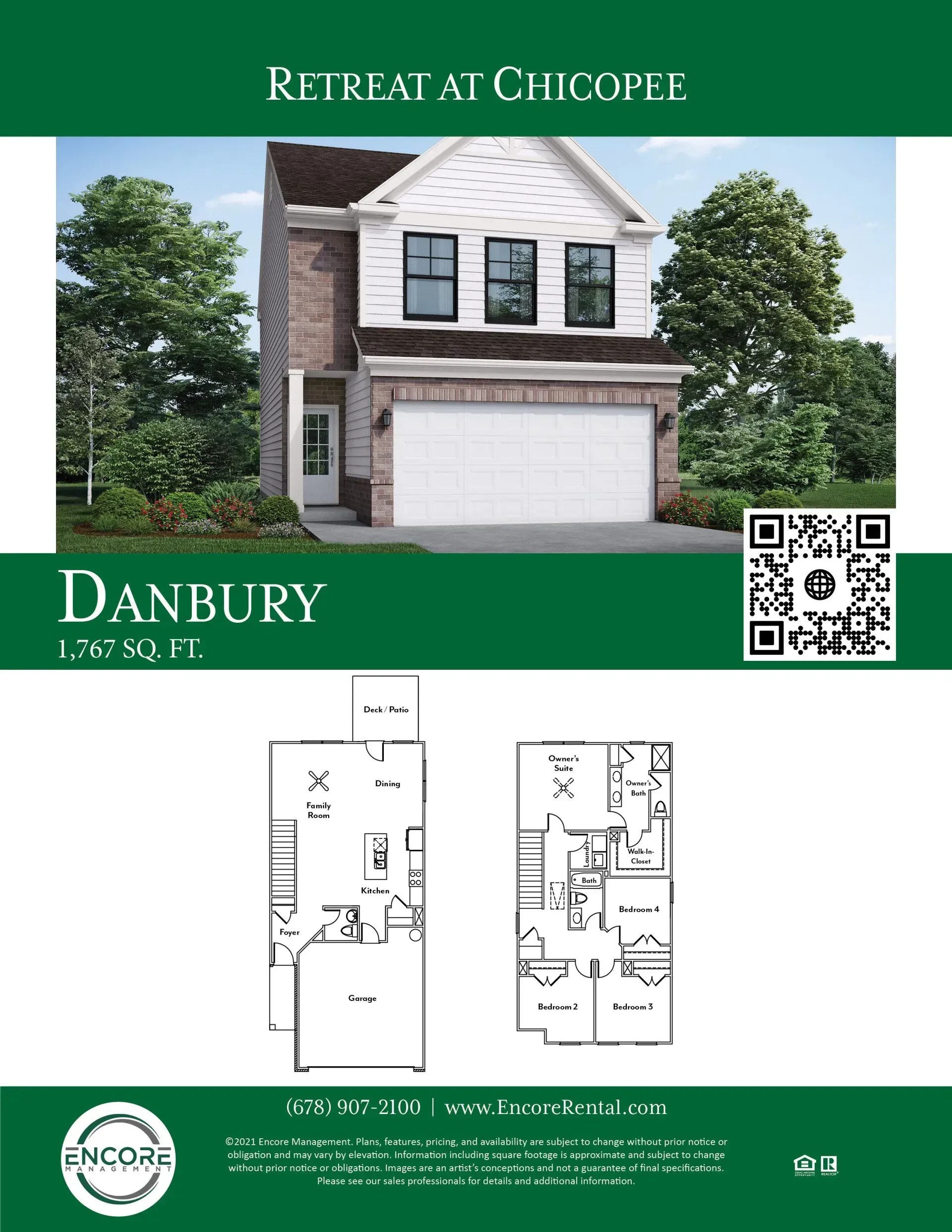 A picture of a house with a floor plan and a qr code.