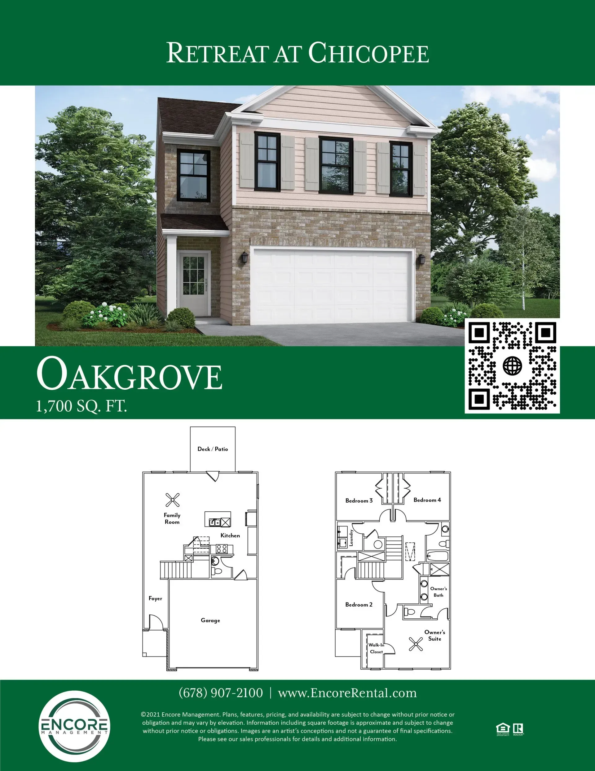 A flyer for a house with a picture of a house and a floor plan.