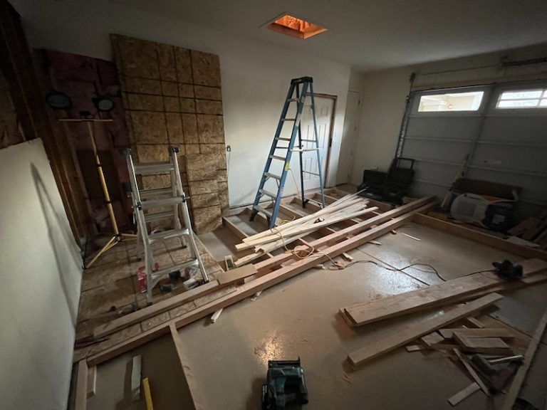 There is a ladder in the middle of the room.