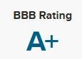 A picture of a bbb rating a+ logo on a white background.