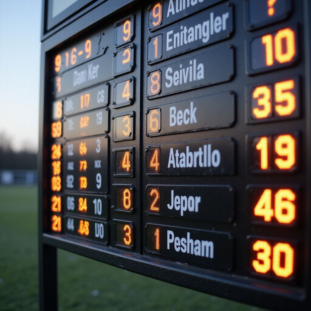 Scoreboard with team names and scores displayed in bright orange digits on black panels.