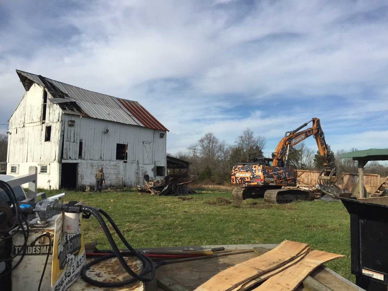 Excavator and White Barn — Demolition in Sewell, NJ