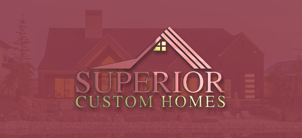 The logo for superior custom homes shows a house with a red roof.