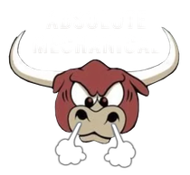 A logo featuring a cartoon bull with a maroon head, white horns, and steam blowing from its nostrils.