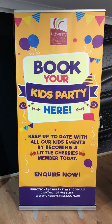 A Yellow Sign That Says Book Your Kids Party Here — Sign Media Solutions in Ballina, NSW