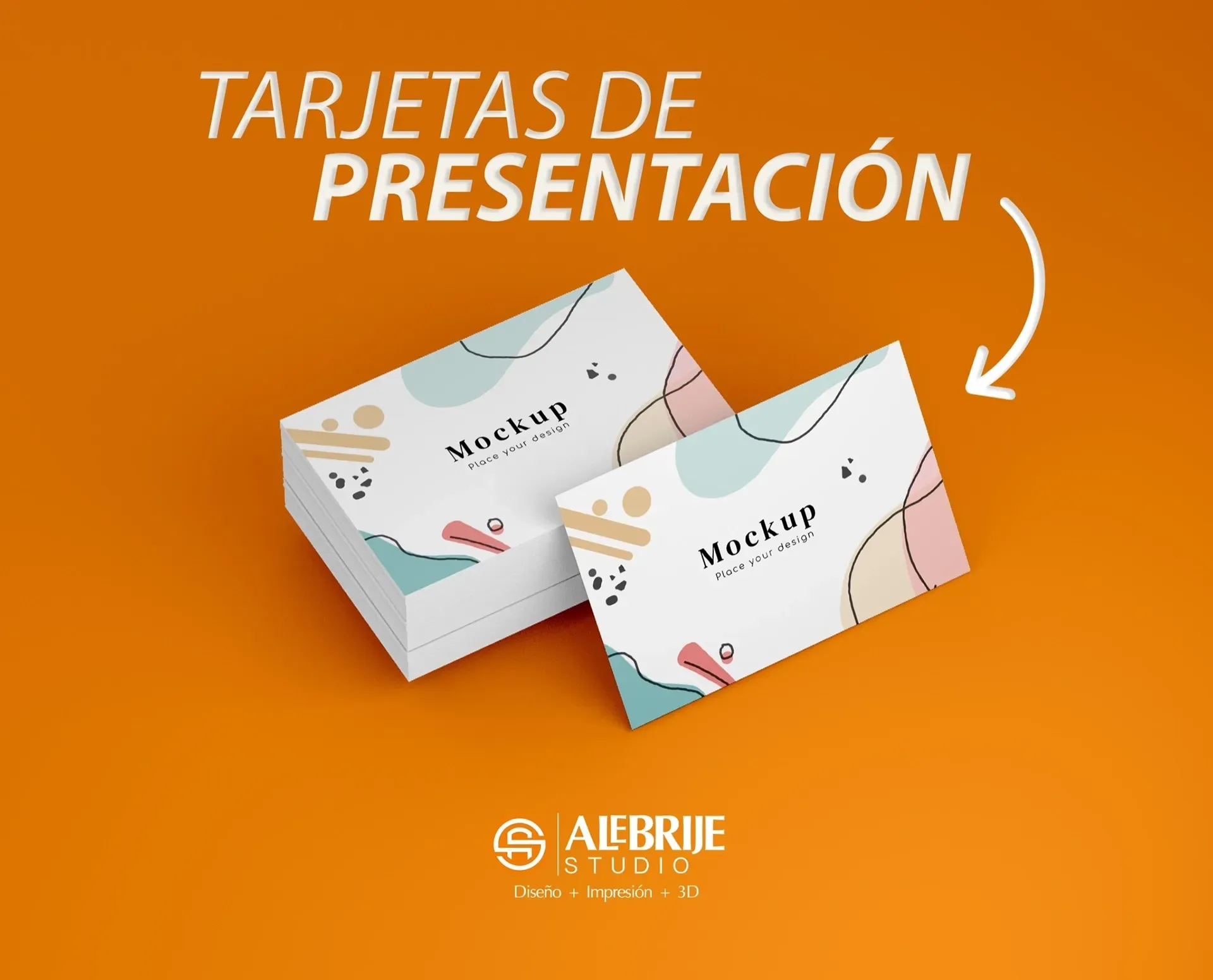 Dos tarjetas de presentación están apiladas una encima de otra sobre un fondo naranja.