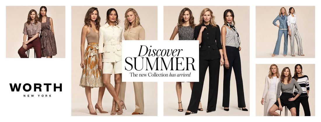 A group of women are standing next to each other in front of a sign that says discover summer