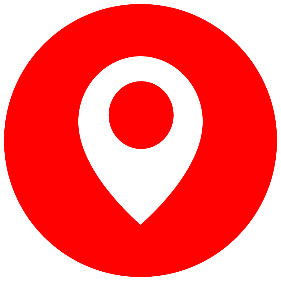 A red circle with a white pin in the middle.
