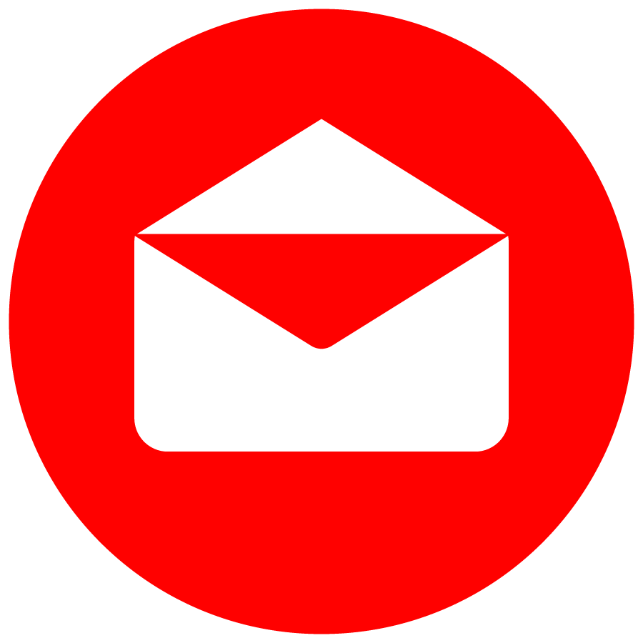 A red circle with a white envelope inside of it
