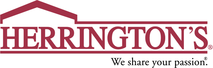 Herrington's logo with a maroon-colored house outline over the company name. 