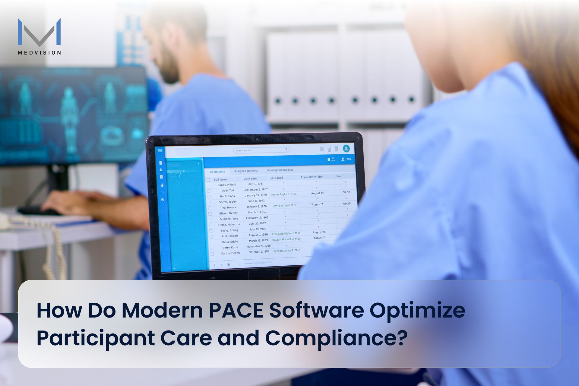 A nurse uses PACE Program software to discuss eligibility and enrollment with a senior patient.