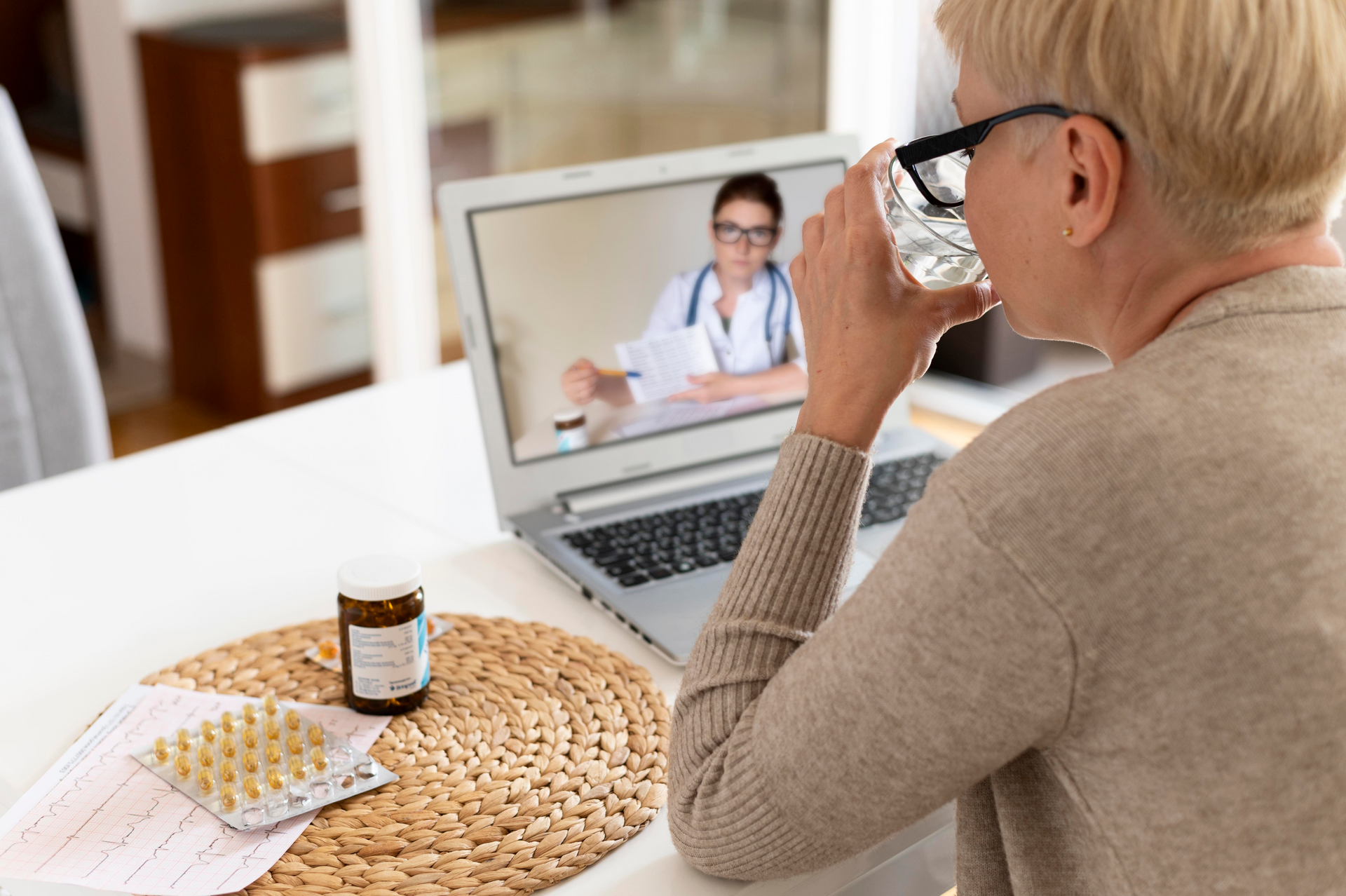 A patient having an online consultation with a healthcare professional