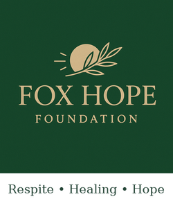 The logo for the fox hope foundation is green and gold