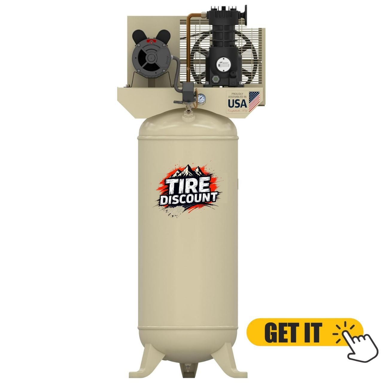 Tall beige air compressor with