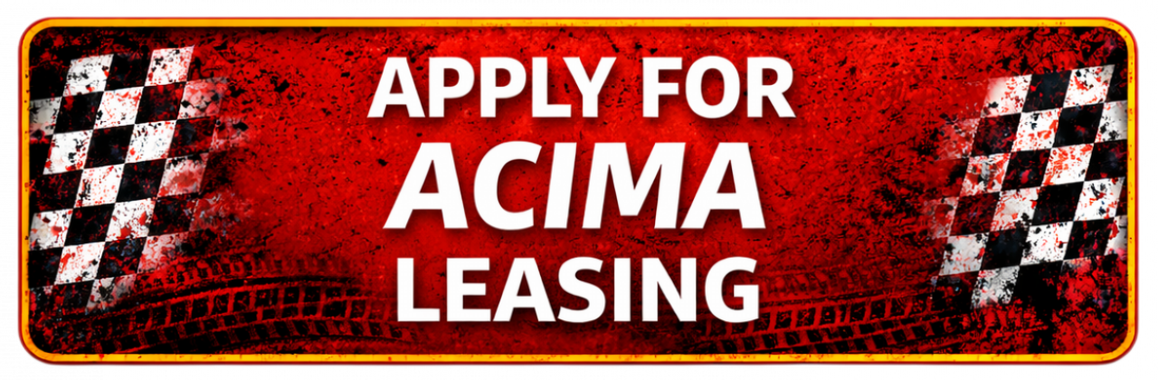 Apply for ACIMA Leasing with red background, checkered flags, and text.