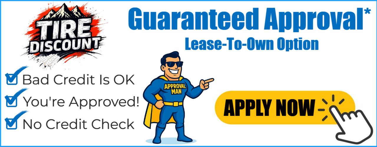 Advertisement for Tire Discount: superhero pointing at 
