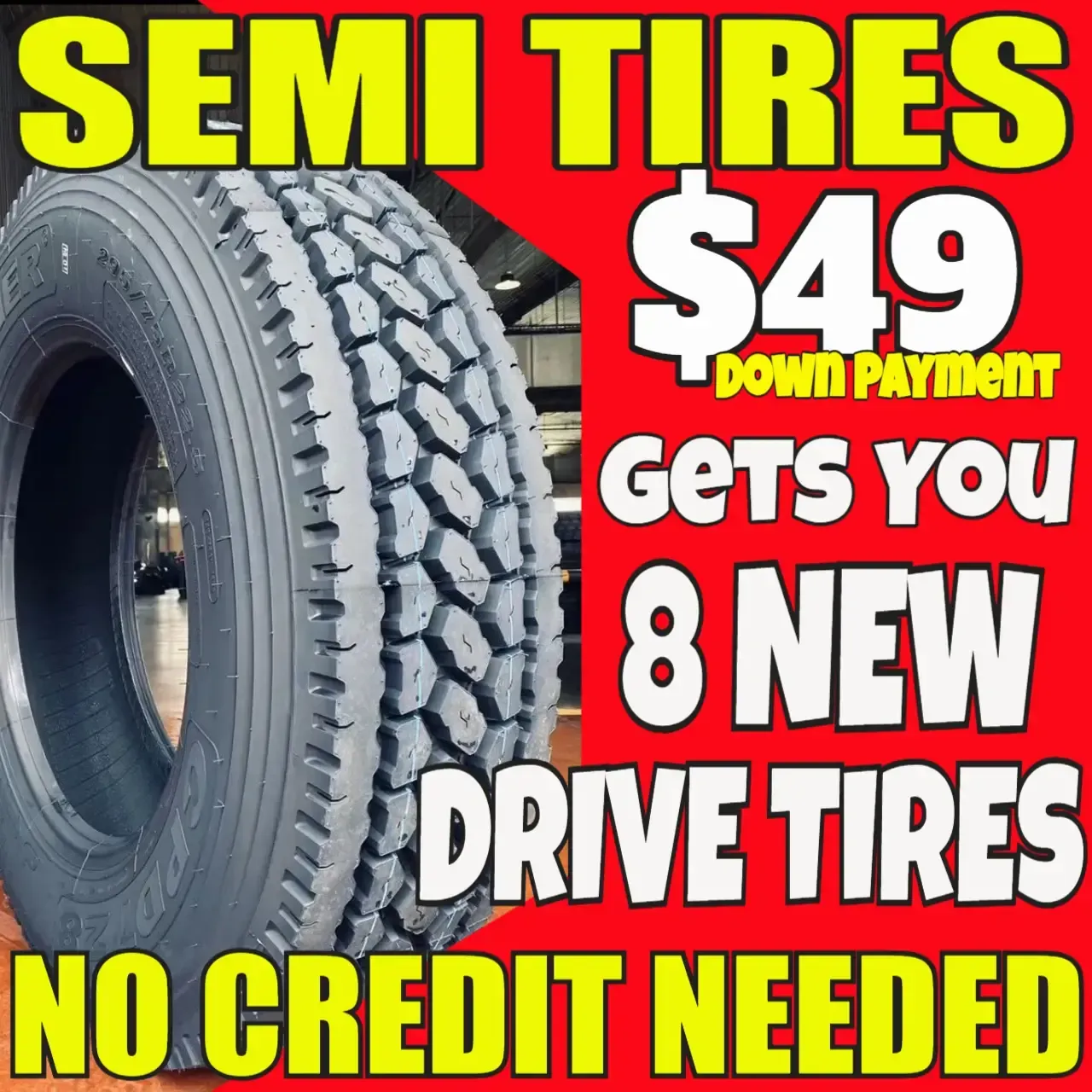 COMMERCIAL SEMI TRUCK TIRES Jacksonville, FL. 18-WHEELER HEAVY-DUTY BIG-RIG TRUCKING TIRES Jacksonville, FL. CHEAP TRACTOR-TRAILER AUTO TIRES auto vehicle NO CREDIT FINANCING