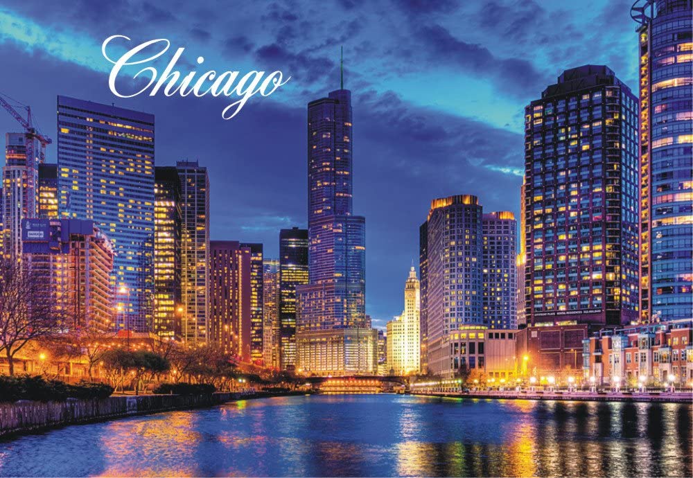 a picture of the city of chicago at night