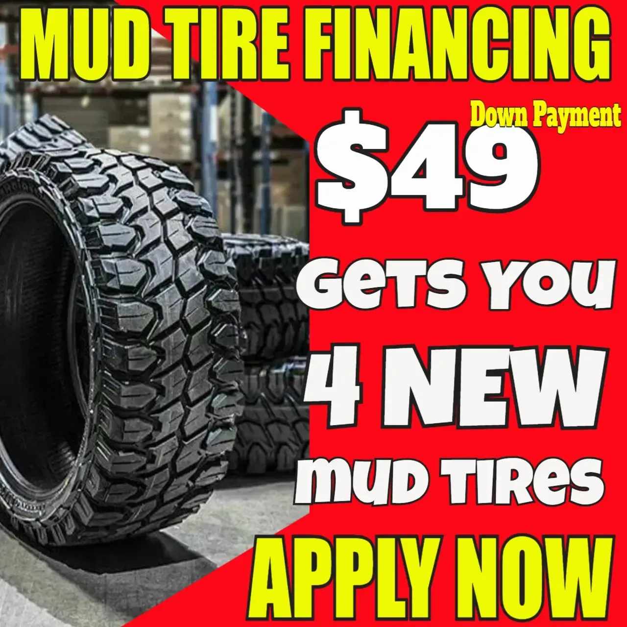 Discount mud tires in Mobile, AL. Off-Road tires, 4X4 tires, Mud-Terrain tires financing at Mobile, AL. Cheap All-Terrain tire auto vehicle prices in Mobile, AL