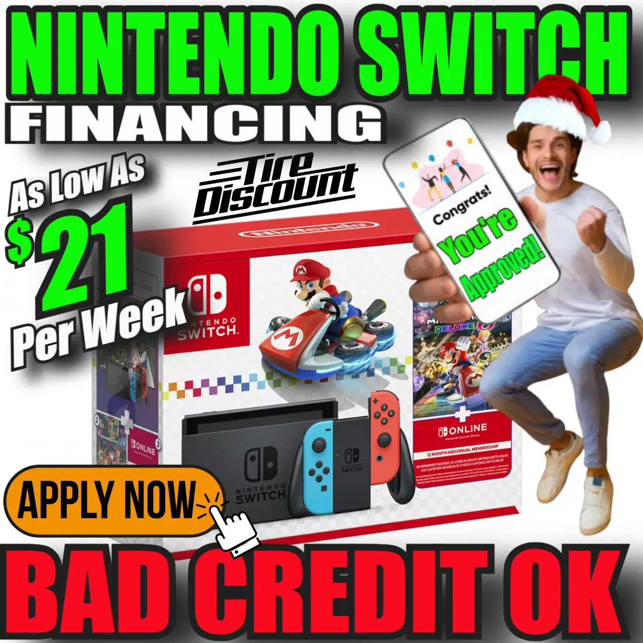 FINANCE NINTENDO SWITCH The Nintendo Switch bundle includes a system the Mario Kart 8 Deluxe game and 12 months of Nintendo Switch Online NO CREDIT NEEDED YOU'RE PRE-APPROVED NINTENDO SWITCH APPLY NOW
