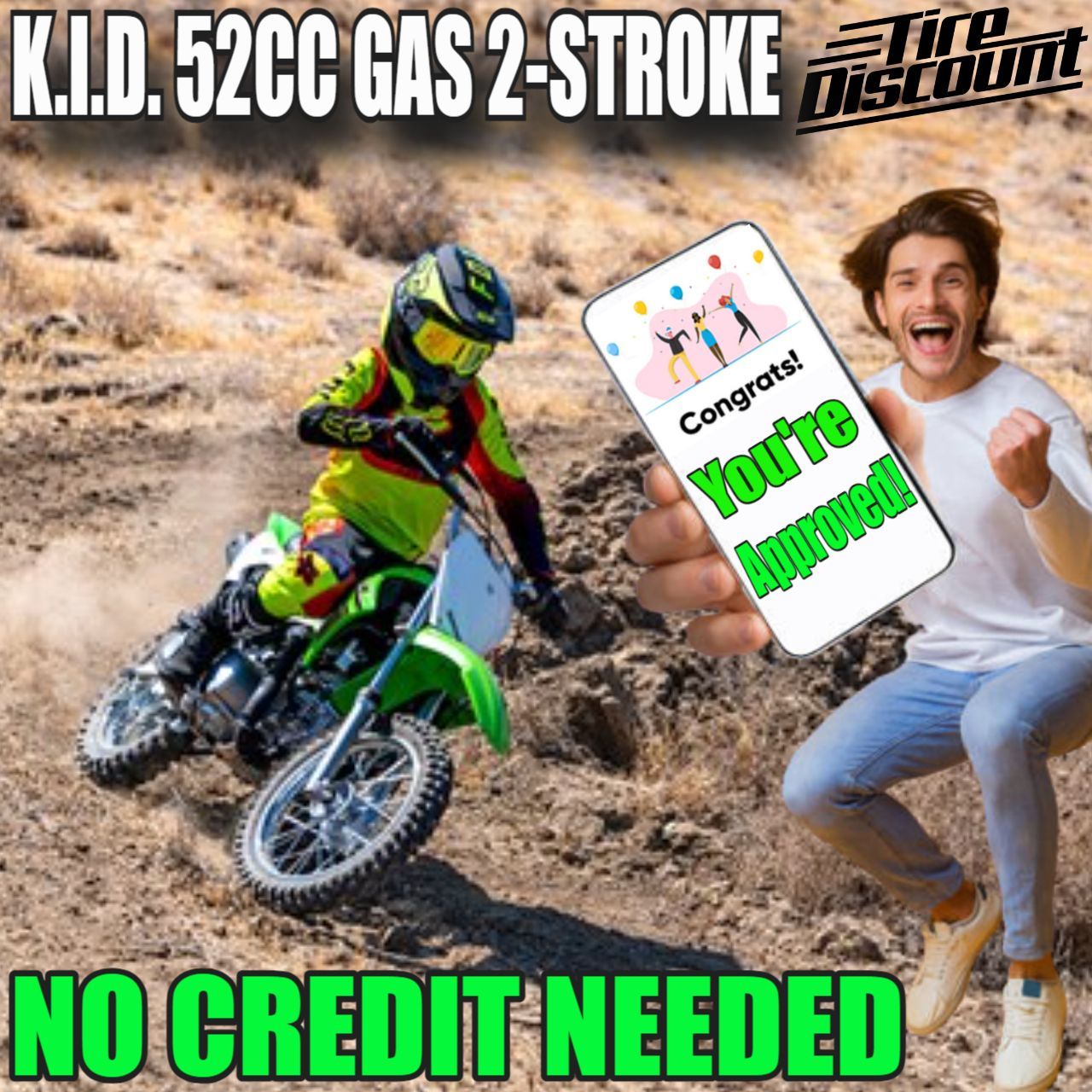 K.I.D. 52 CC 4-STROKE GAS DIRT BIKE  BY TIRE DISCOUNT NO CREDIT NEEDED
