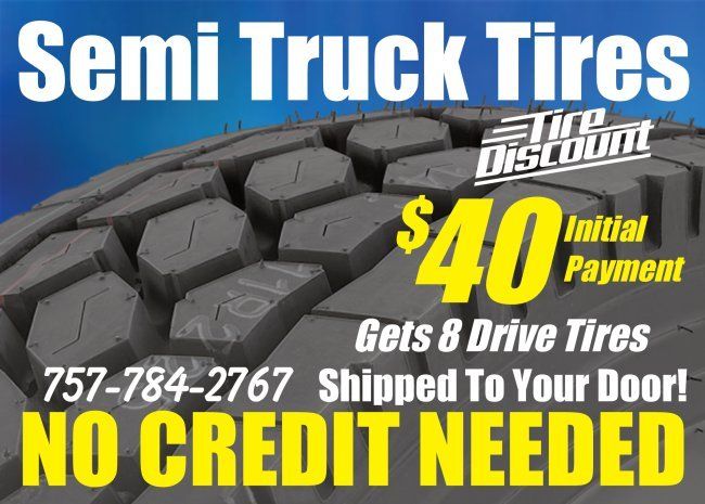an advertisement for semi truck tires that says $ 40 initial payment gets 8 drive tires shipped to your door
