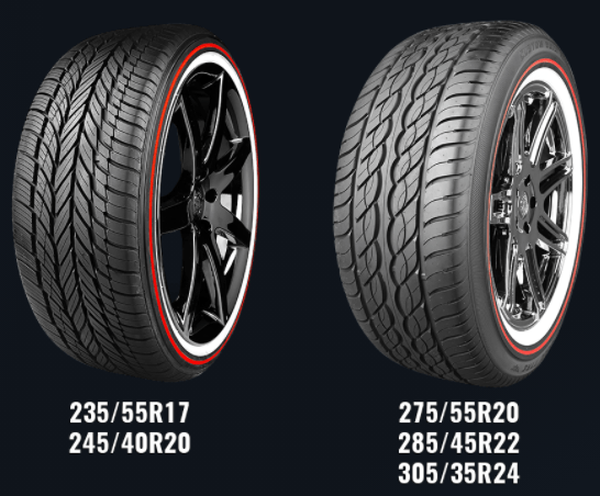 a pair of tires with white rims are shown on a black background