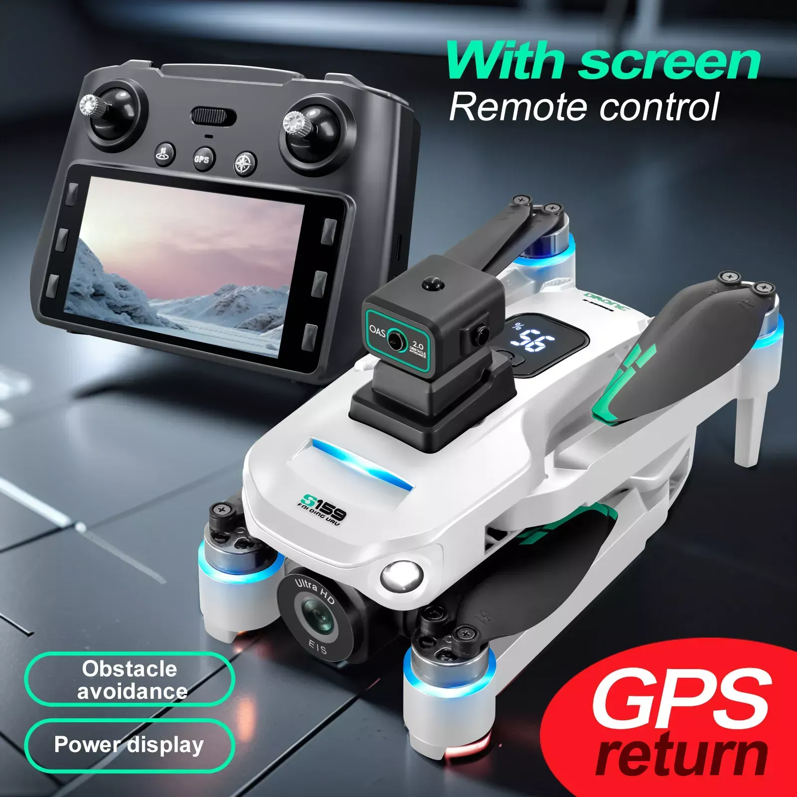 A remote control for a S159 drone with a camera attached to it.