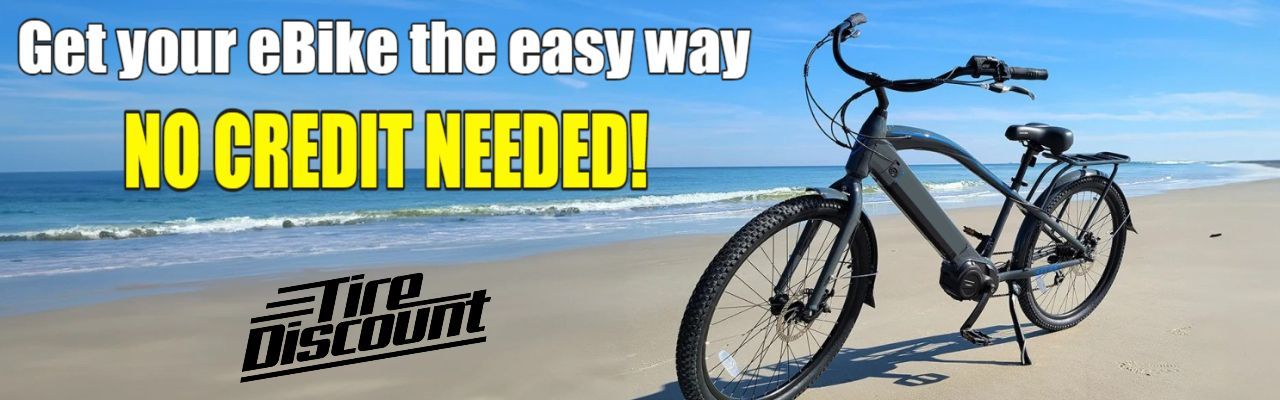 a bicycle is on a beach with the words get your ebike the easy way no credit needed