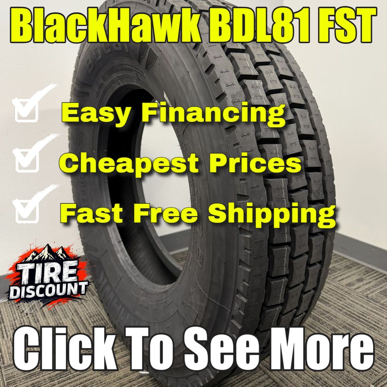 BlackHawk BDL81 FST tire with promotional text: 