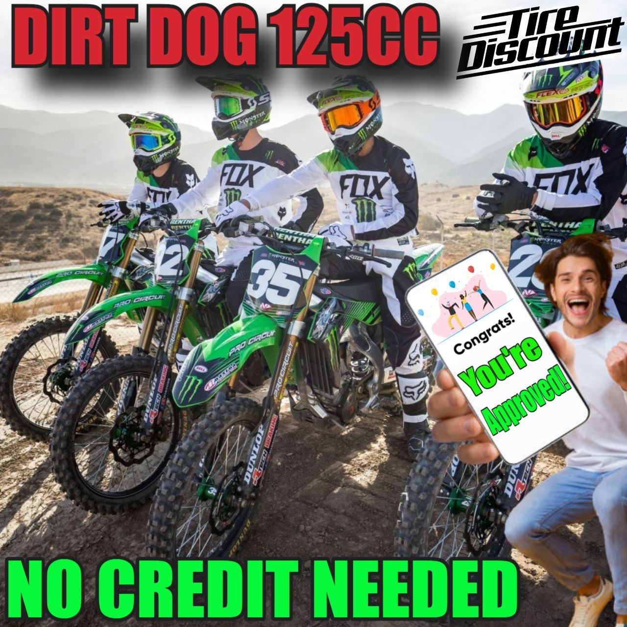 DIRT DOG 125CC 4-STROKE GAS DIRT BIKE  BY TIRE DISCOUNT NO CREDIT NEEDED