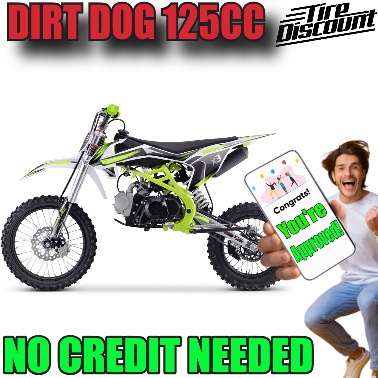 DIRT DOG 125CC 4-STROKE GAS DIRT BIKE  BY TIRE DISCOUNT NO CREDIT NEEDED