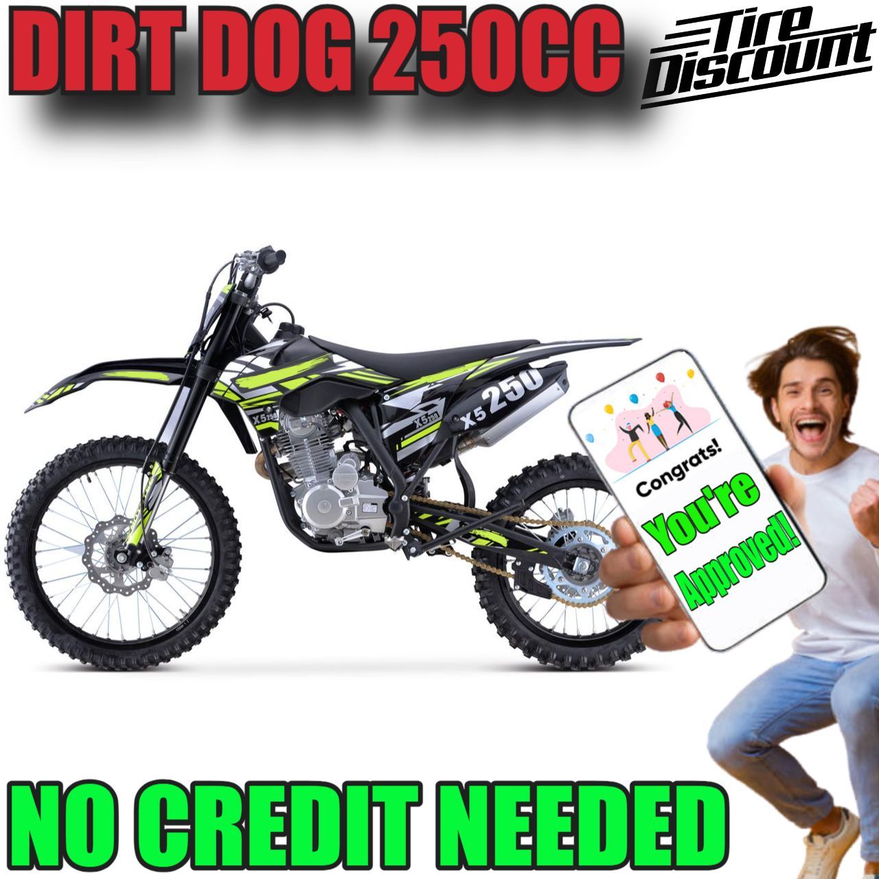 DIRT DOG 250CC 4-STROKE GAS  DIRT BIKE NO CREDIT NEEDED