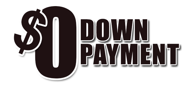 a black and white logo that says $ 0 down payment