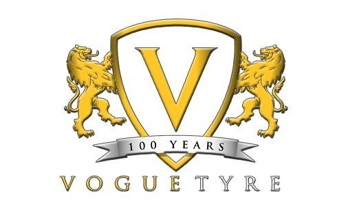 a logo for vogue tyre with two lions on it