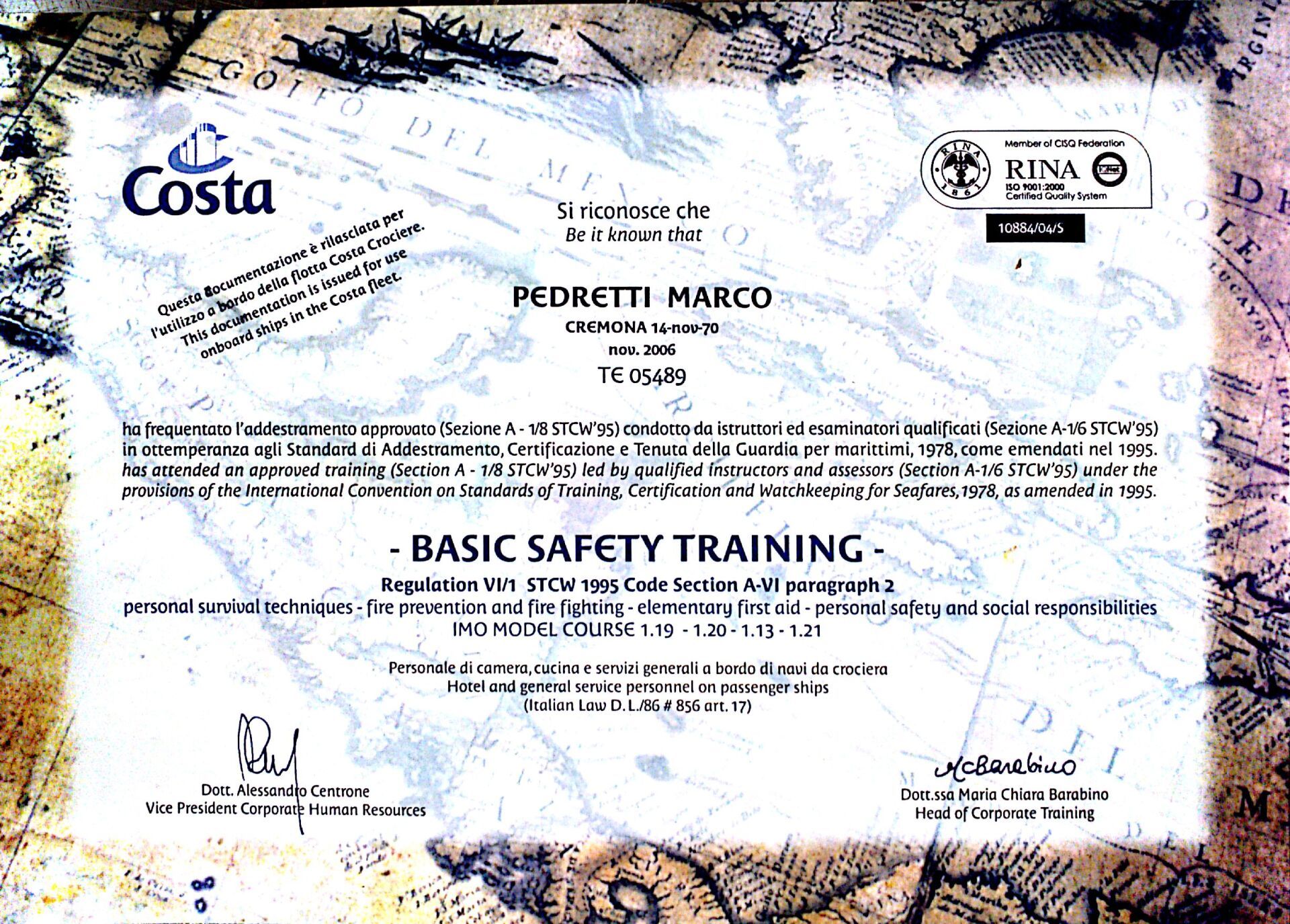 certificate basic safety training course