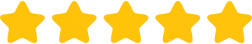 Five gold stars rating icon on a white background