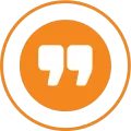 Orange circle icon with white quotation marks and an orange outer ring