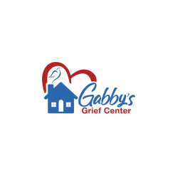 A logo for gabby 's grief center with a house and a heart
