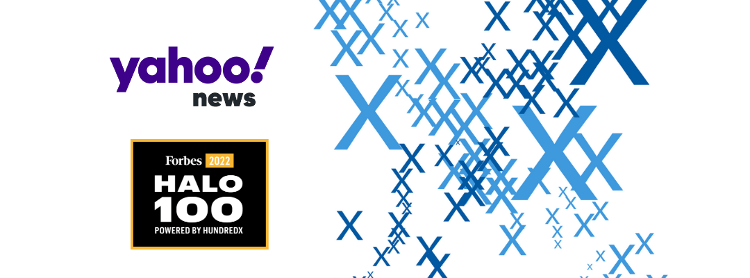 A yahoo news logo next to a halo 100 logo